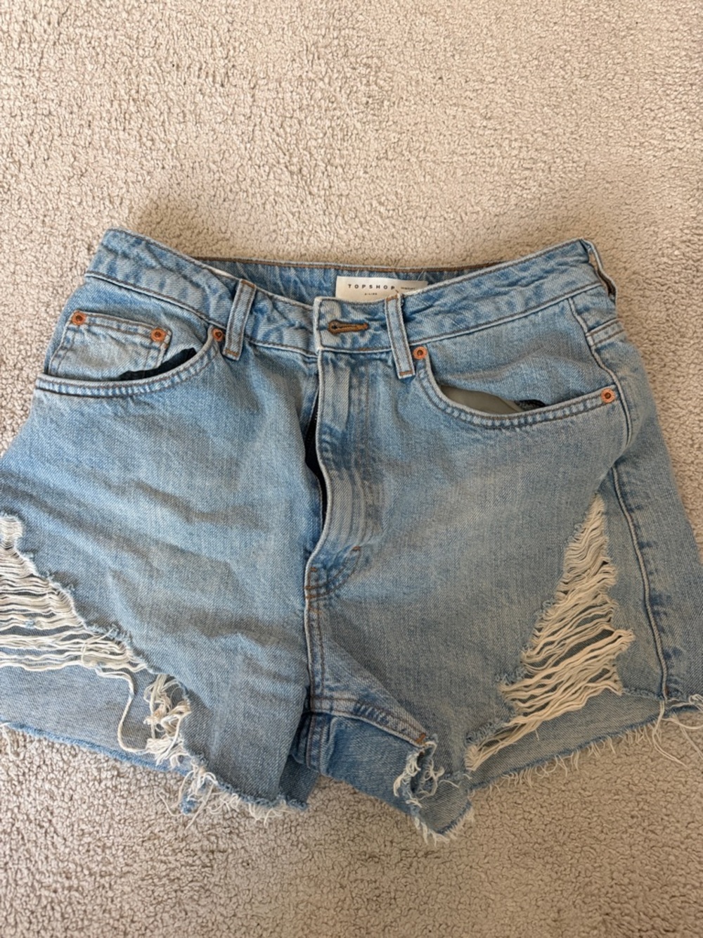 Topshop Light Blue Ripped Denim Shorts